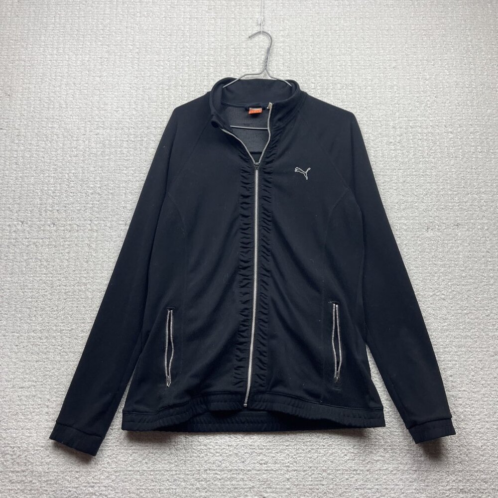 Y2K Puma Running Full Zip Jacket Black Dry Cell Tech Women Size XL Training